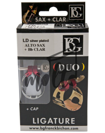 169-BOXES-LIGATURES-DUO--SAXOPHONE-(5) ABRAZADERA MARCA BG DUO SAXOFÓN ALTO ORO ROSA