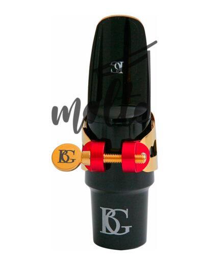 623-LD1-DUO-LIGATURE-GOLD-PLATED-HARD-RUBBER-MP-IN-USE-ALTO--SAX-(2) ABRAZADERA MARCA BG DUO SAXOFON ALTO LACADA EN ORO LD0